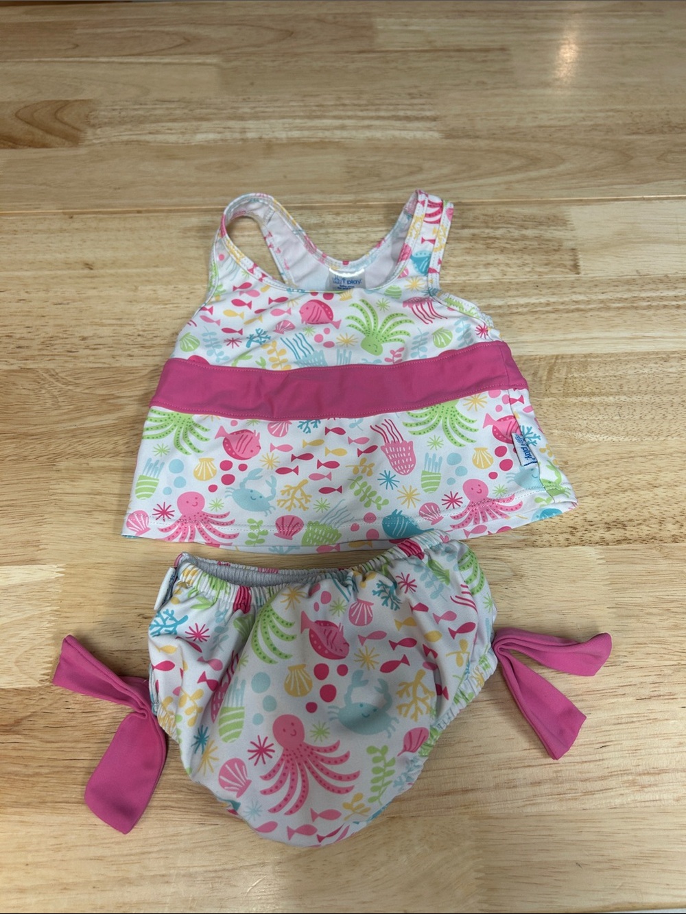 Girls Pink Sea Life Tankini Set Reusable Swim Diaper 6 months